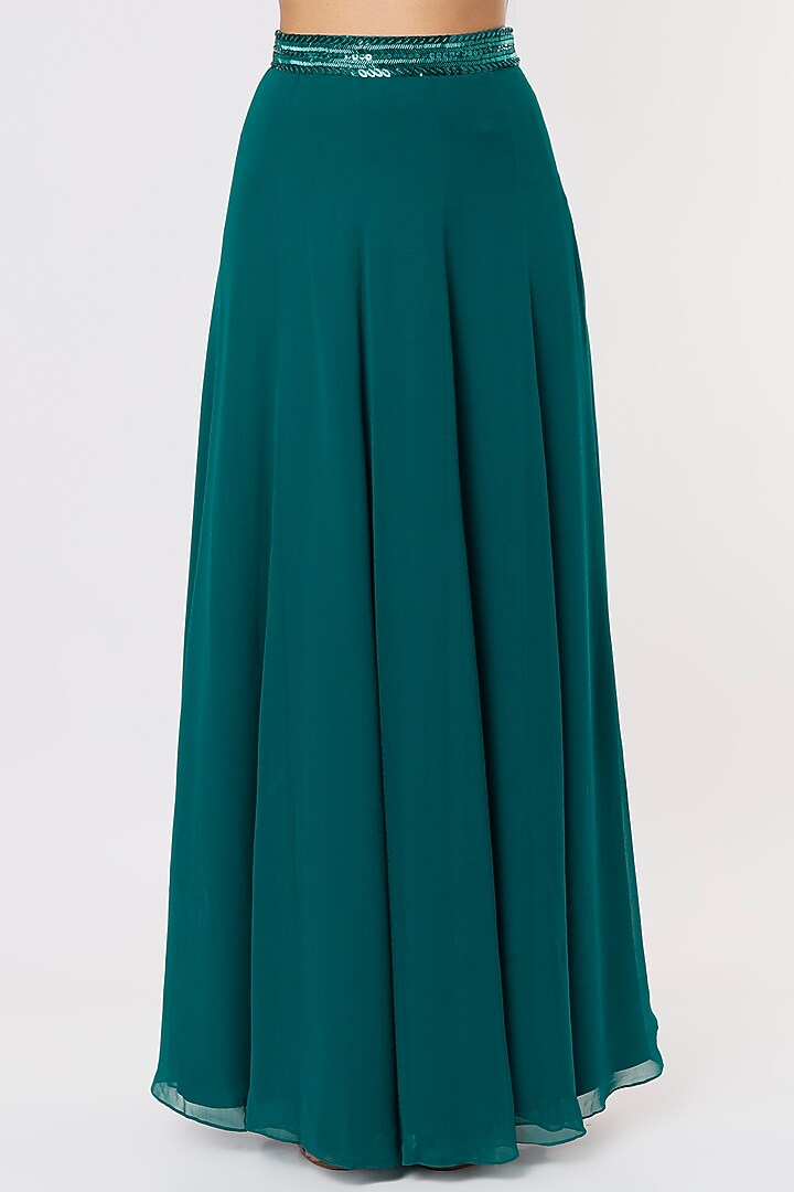 Teal Green Georgette Skirt Set With Cape by Kresha Lulla at Pernia's Pop Up Shop