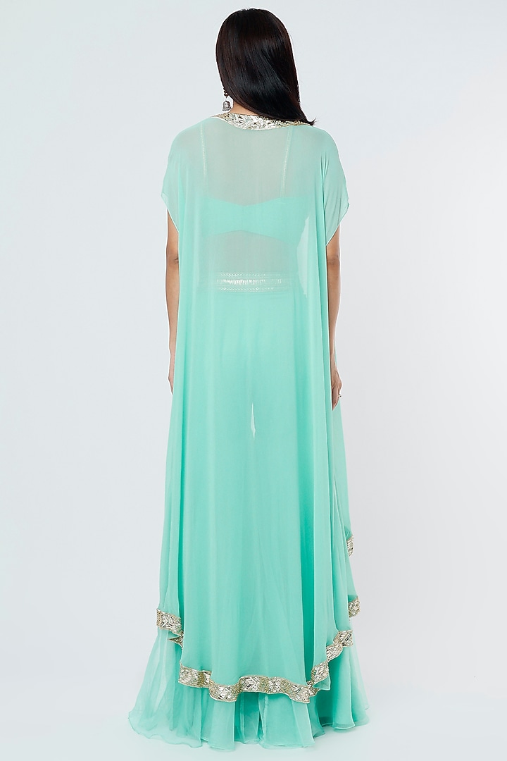 Aqua Embroidered Cape Set by Kresha Lulla at Pernia's Pop Up Shop