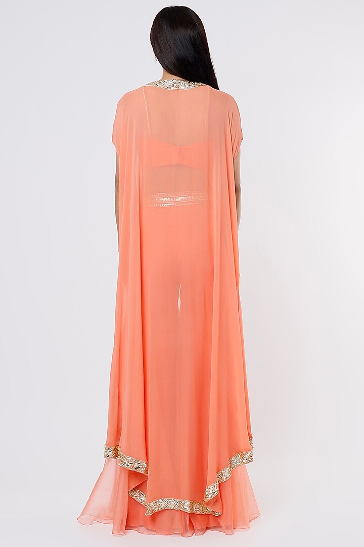 Orange Georgette & Organza Sequins Embroidered Cape Set by Kresha Lulla at Pernia's Pop Up Shop