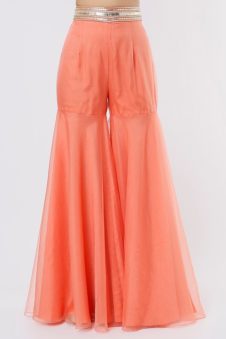 Orange Georgette & Organza Sequins Embroidered Cape Set by Kresha Lulla at Pernia's Pop Up Shop