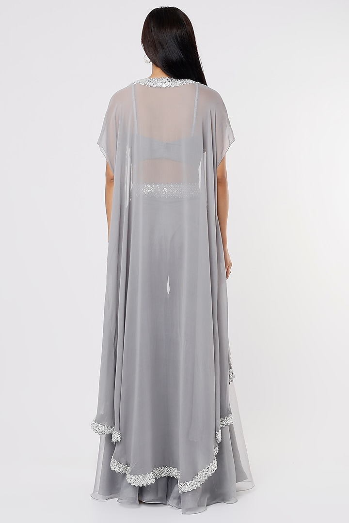 Grey Embroidered Cape Set by Kresha Lulla at Pernia's Pop Up Shop