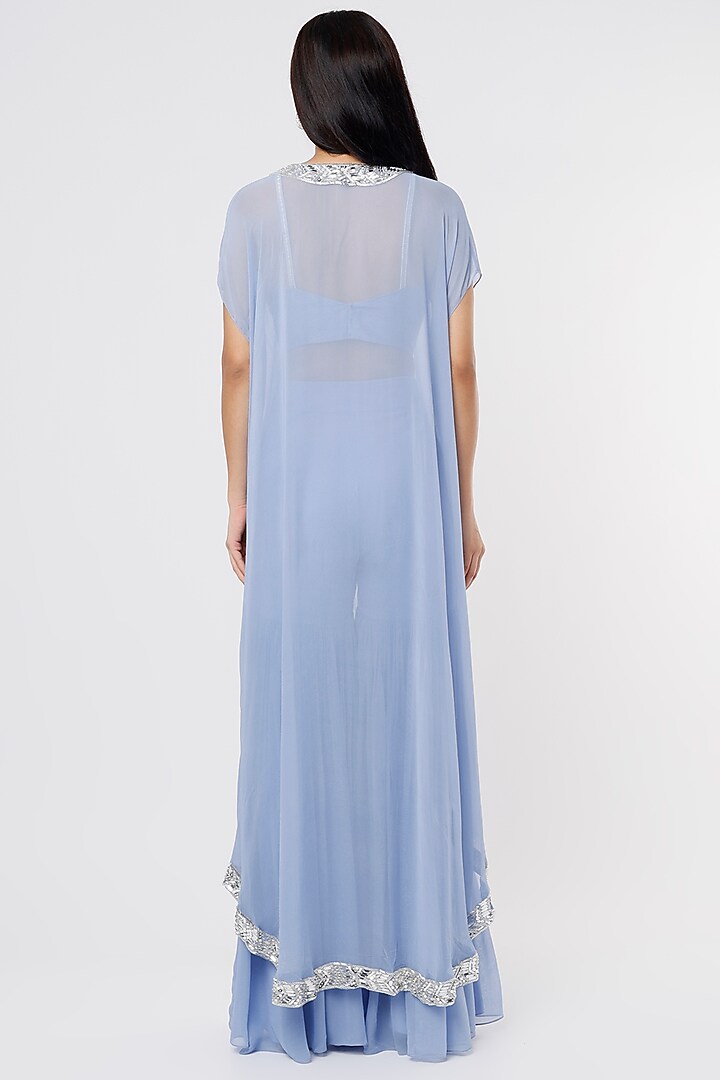 Periwinkle Blue Embroidered Cape Set by Kresha Lulla at Pernia's Pop Up Shop