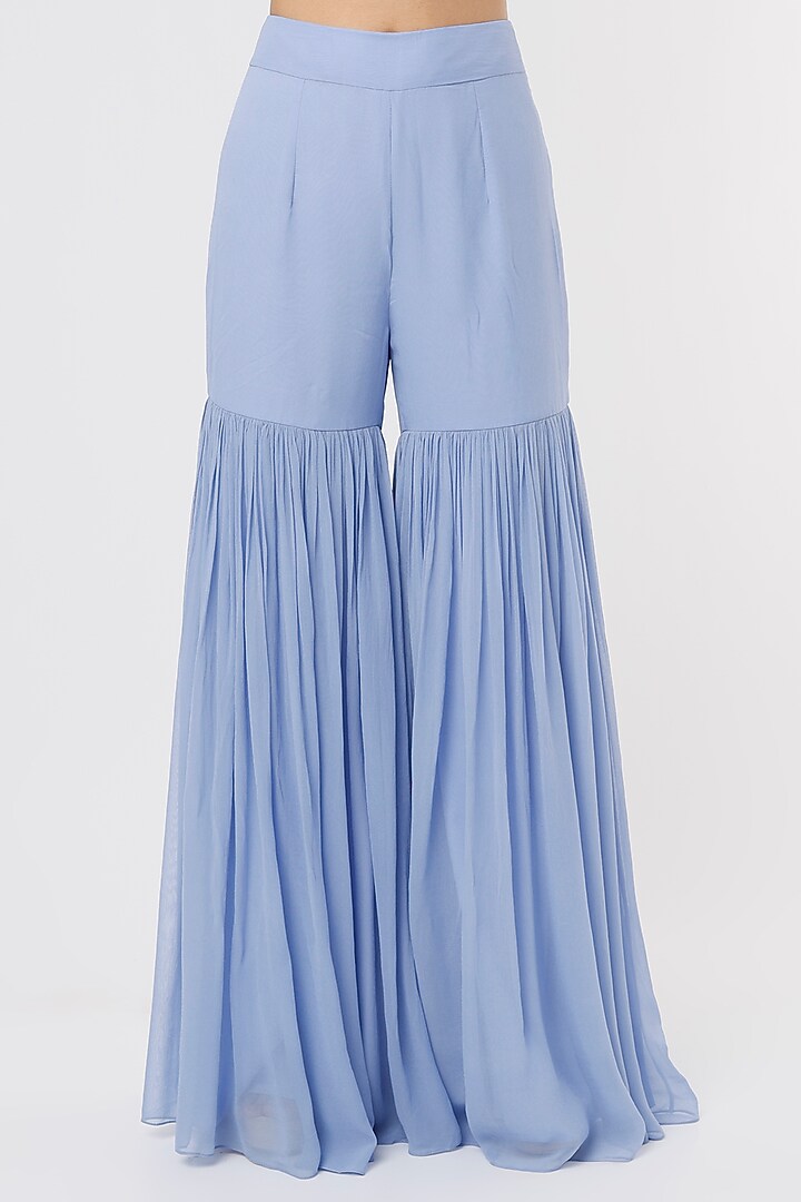Periwinkle Blue Embroidered Cape Set by Kresha Lulla at Pernia's Pop Up Shop