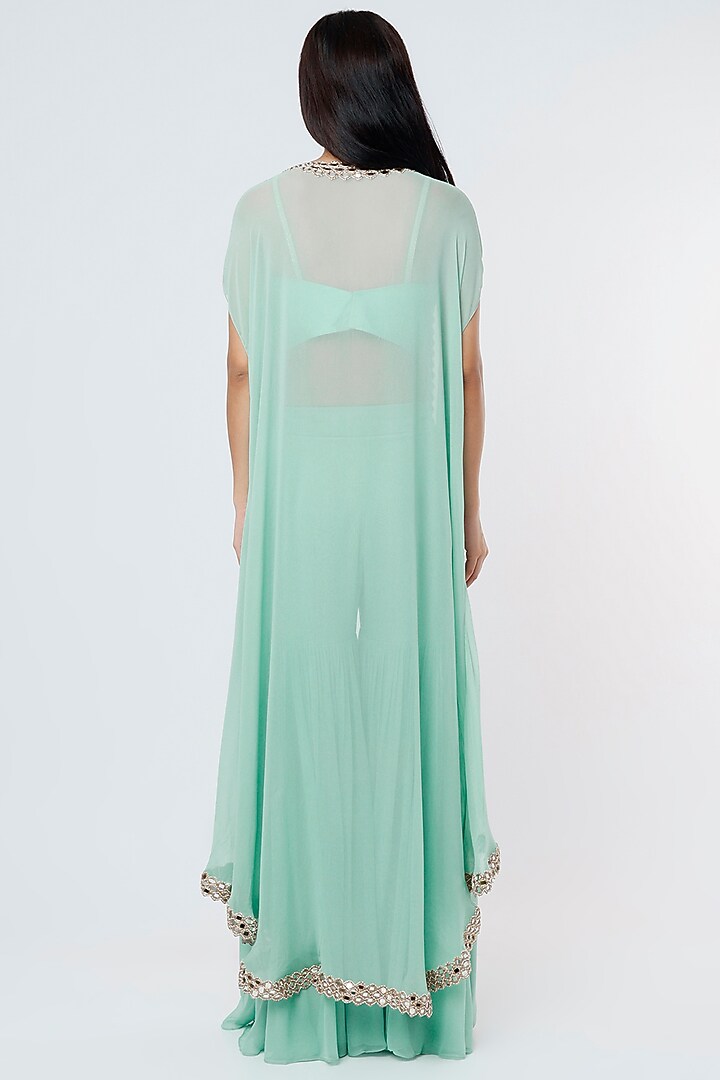Mint Green Georgette Ruffled Pant Set by Kresha Lulla at Pernia's Pop Up Shop