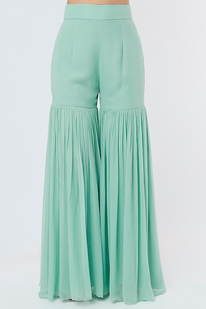 Mint Green Georgette Ruffled Pant Set by Kresha Lulla at Pernia's Pop Up Shop