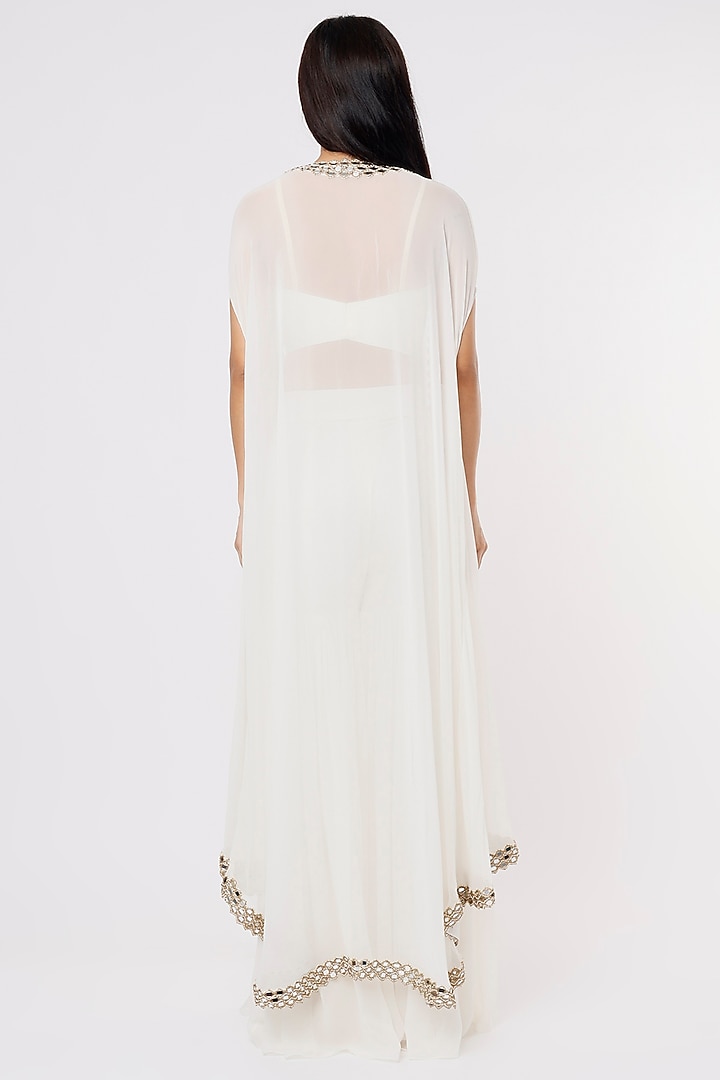 Ivory Georgette Mirror Embroidered Cape Set by Kresha Lulla at Pernia's Pop Up Shop