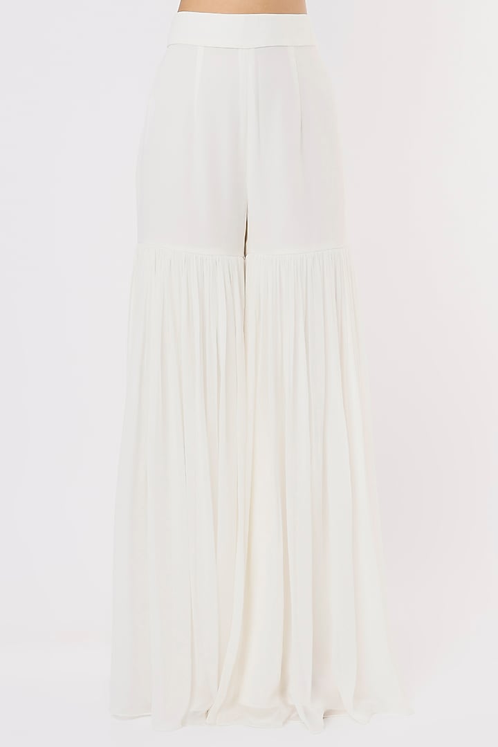 Ivory Georgette Mirror Embroidered Cape Set by Kresha Lulla at Pernia's Pop Up Shop