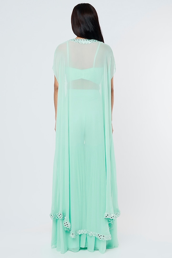 Aqua Mirror Embroidered Cape Set by Kresha Lulla at Pernia's Pop Up Shop