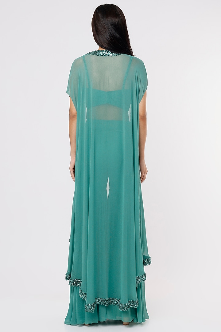 Sage Green Embroidered Cape Set by Kresha Lulla at Pernia's Pop Up Shop