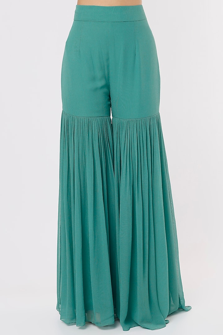 Sage Green Embroidered Cape Set by Kresha Lulla at Pernia's Pop Up Shop