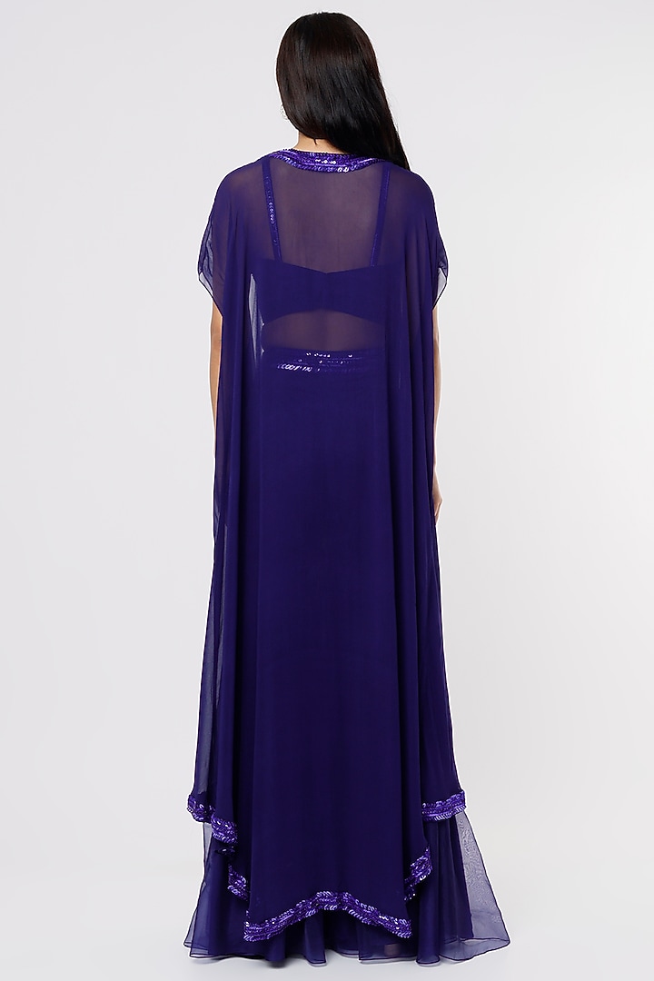 Royal Blue Embroidered Cape Set by Kresha Lulla at Pernia's Pop Up Shop