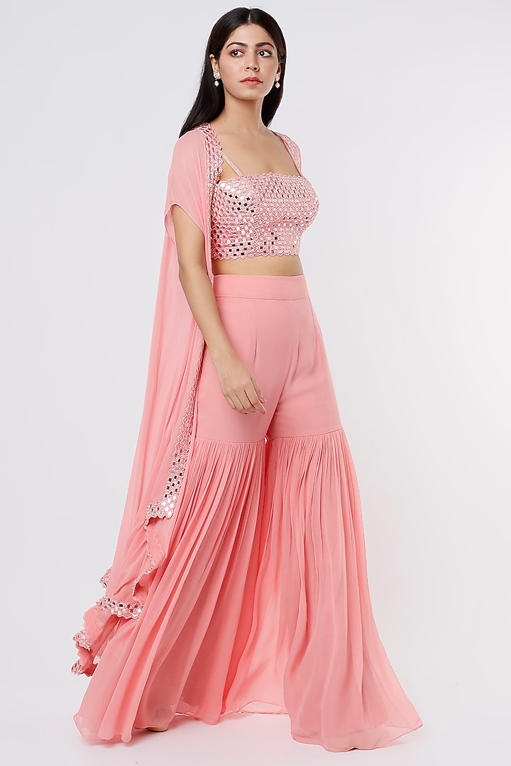 Bubblegum Pink Embroidered Cape Set by Kresha Lulla at Pernia's Pop Up Shop