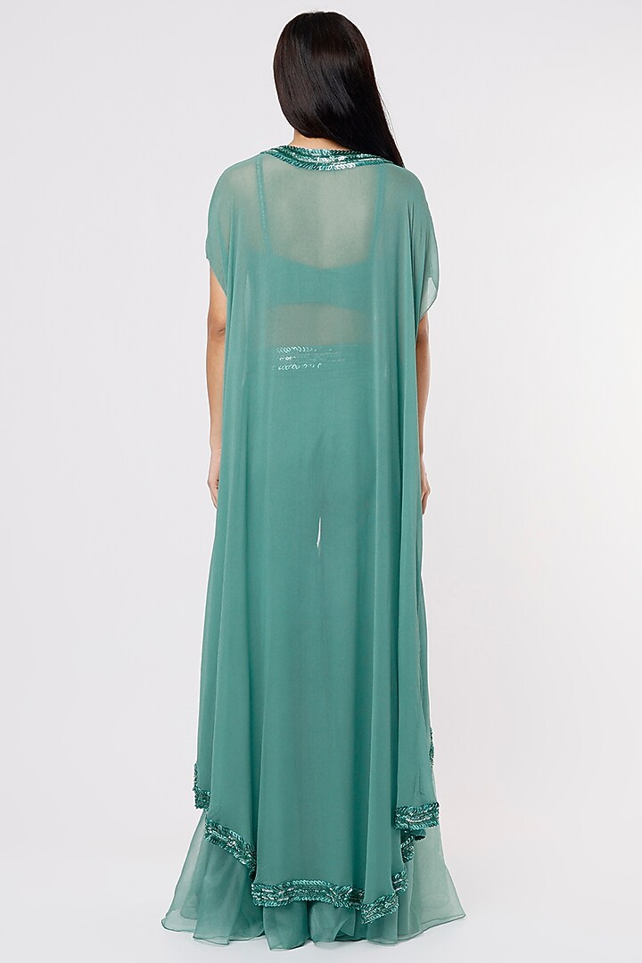 Sage Green Kashti Embroidered Cape Set by Kresha Lulla at Pernia's Pop Up Shop