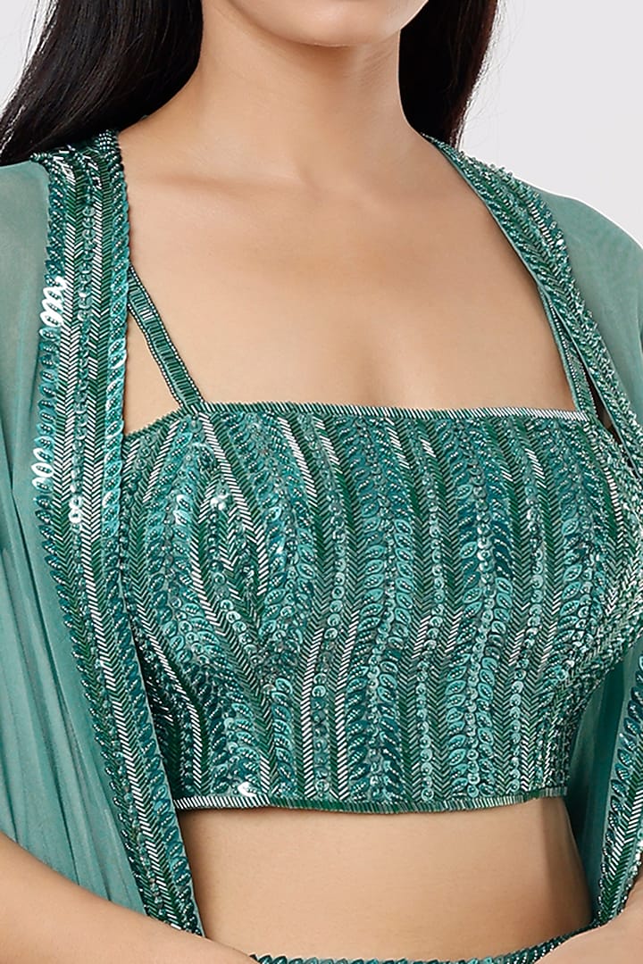 Sage Green Kashti Embroidered Cape Set by Kresha Lulla at Pernia's Pop Up Shop