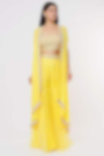 Yellow Pearl Embroidered Cape Set by Kresha Lulla at Pernia's Pop Up Shop