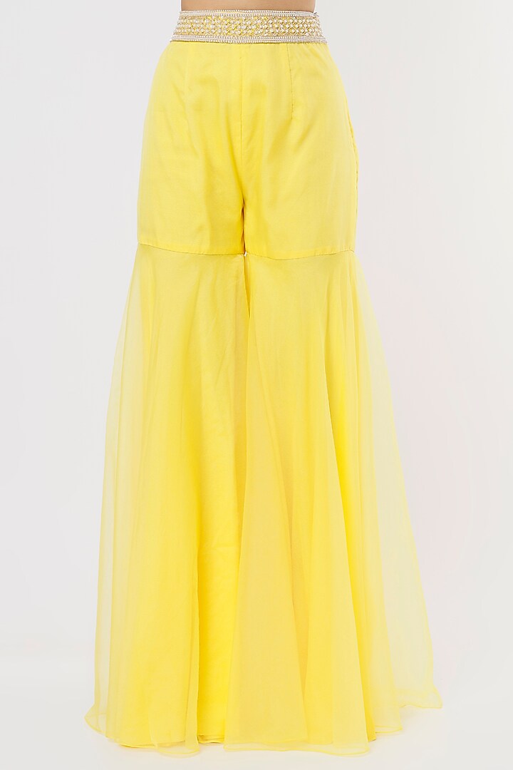 Yellow Georgette & Organza Pearl Embroidered Cape Set by Kresha Lulla at Pernia's Pop Up Shop
