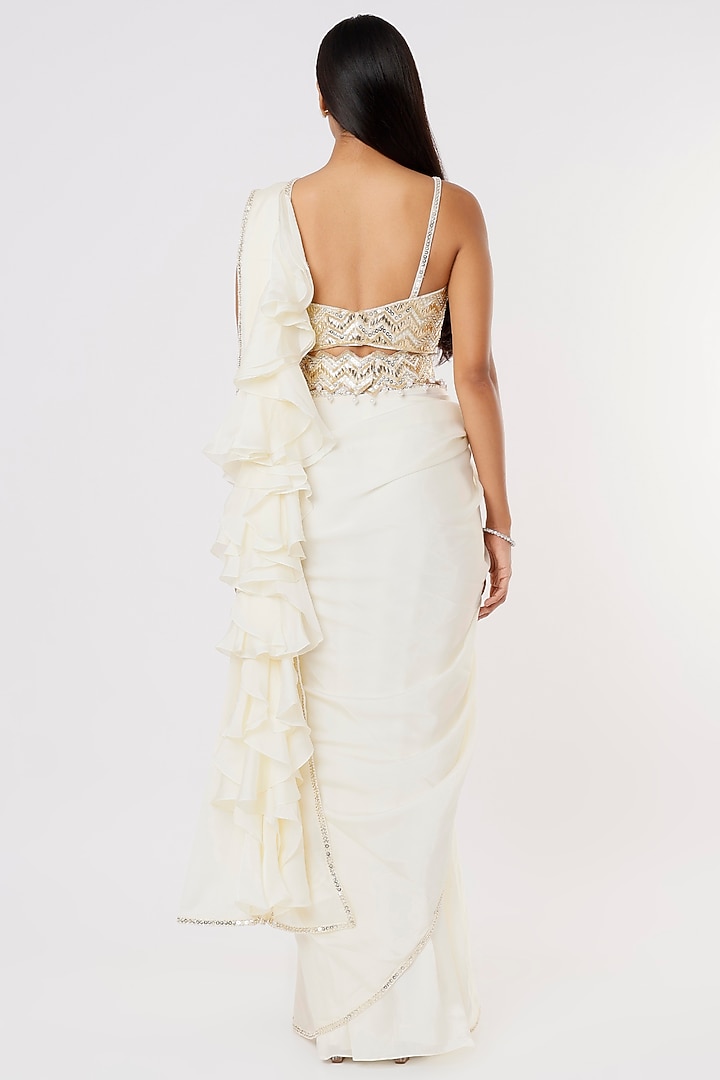 Ivory & Gold Embroidered Wedding Saree Set by Kresha Lulla at Pernia's Pop Up Shop