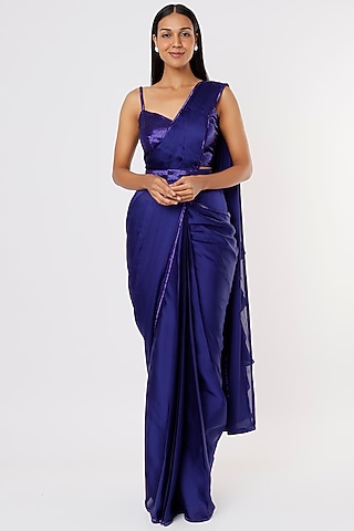 Blue Embroidered Saree Set by Kresha Lulla