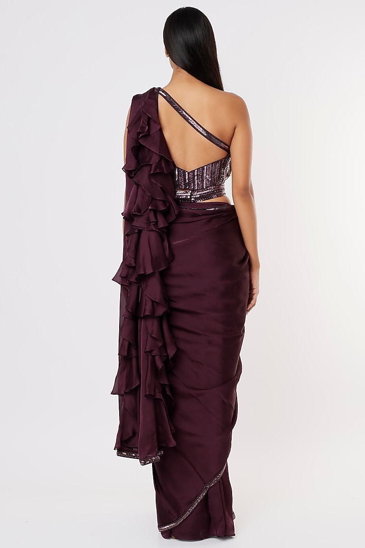 Purple Ruffled Wedding Saree Set by Kresha Lulla at Pernia's Pop Up Shop