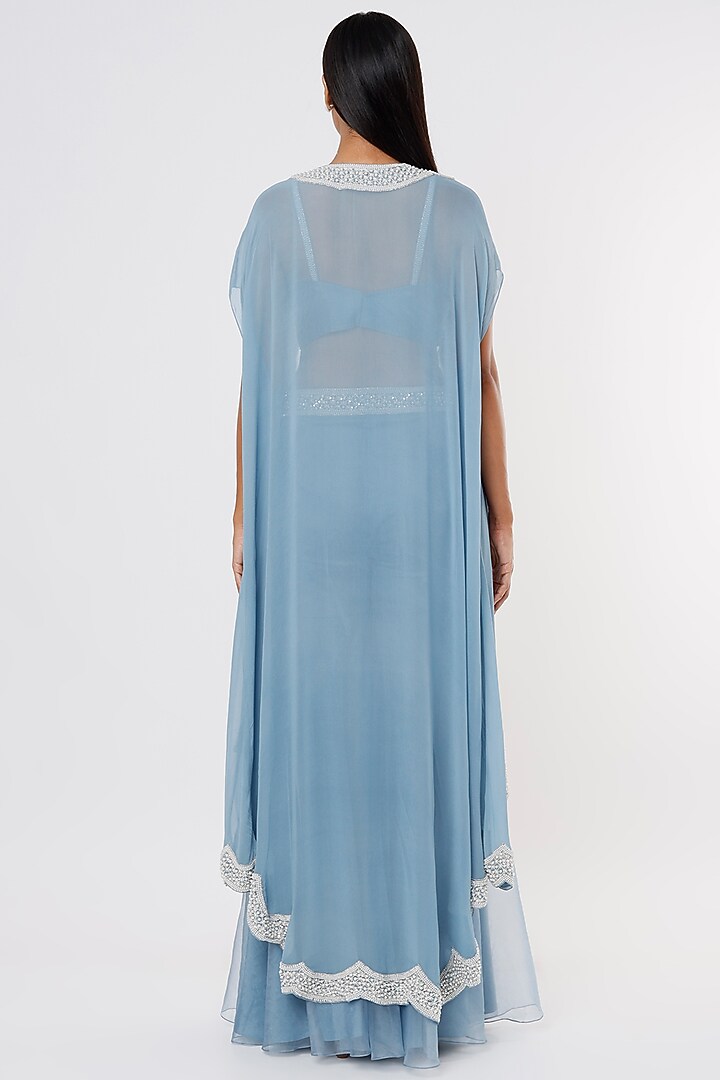 Greyish Blue Georgette Wedding Sharara Set by Kresha Lulla at Pernia's Pop Up Shop