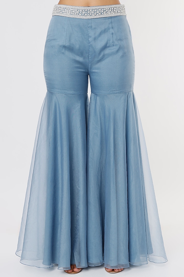 Greyish Blue Georgette Wedding Sharara Set by Kresha Lulla at Pernia's Pop Up Shop