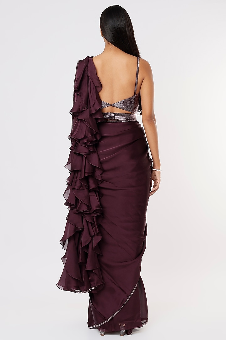 Purple Embroidered Wedding Saree Set by Kresha Lulla at Pernia's Pop Up Shop