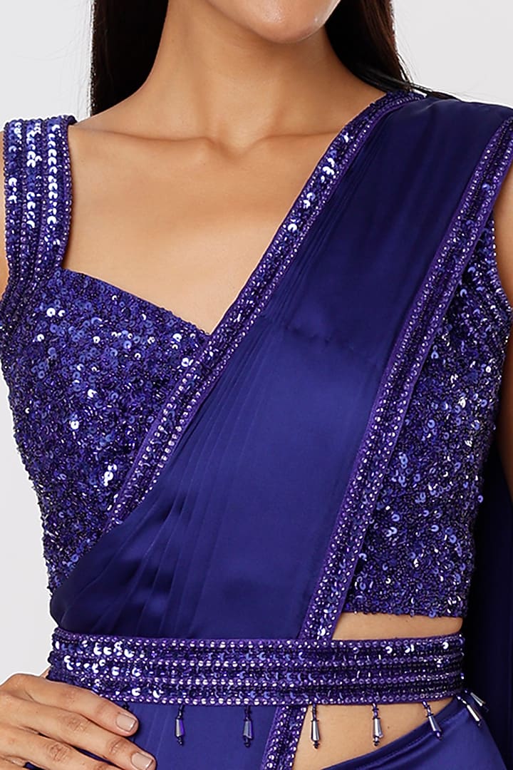 Royal Blue Embroidered Wedding Saree Set by Kresha Lulla at Pernia's Pop Up Shop