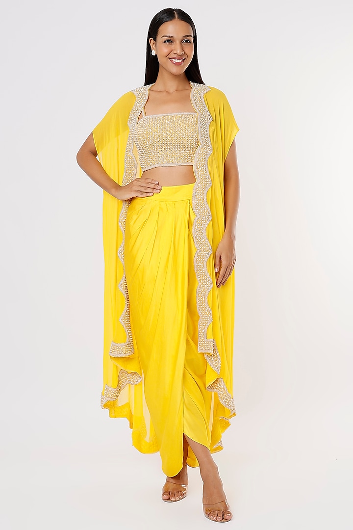 Yellow Georgette Dhoti Set by Kresha Lulla at Pernia's Pop Up Shop