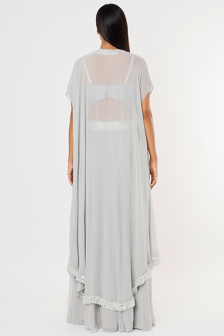 Grey Georgette Skirt Set by Kresha Lulla at Pernia's Pop Up Shop