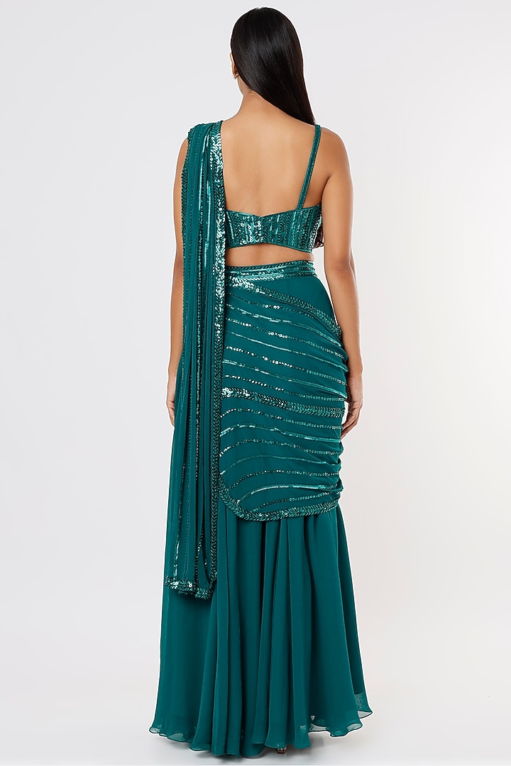 Teal Green Sequined Wedding Lehenga Saree by Kresha Lulla at Pernia's Pop Up Shop