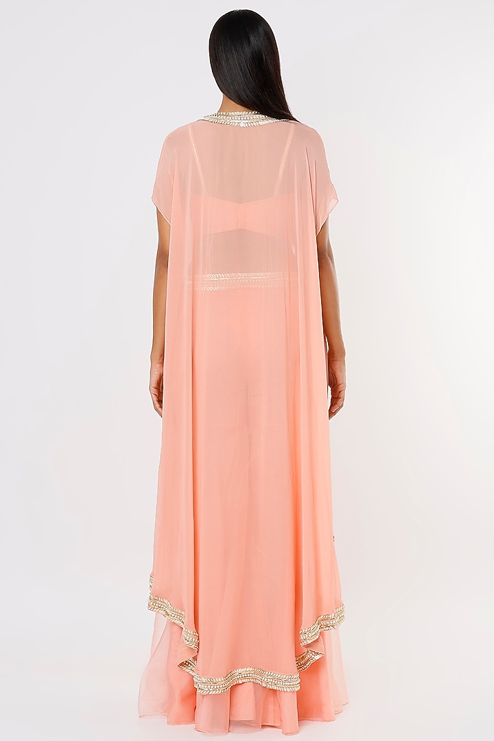 Peach Embroidered Cape Set by Kresha Lulla at Pernia's Pop Up Shop