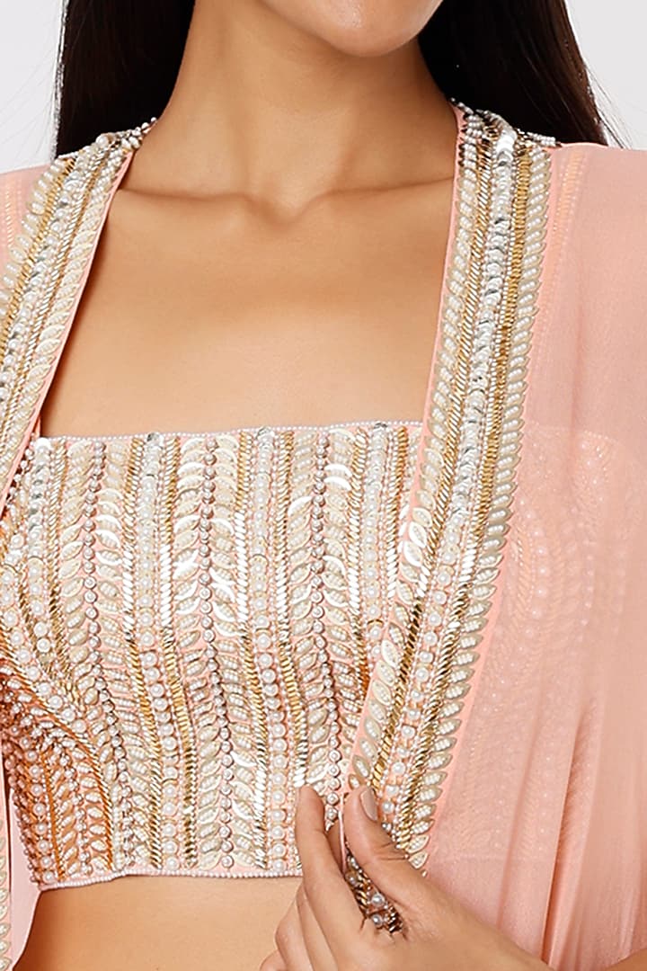 Peach Embroidered Cape Set by Kresha Lulla at Pernia's Pop Up Shop