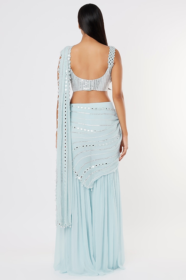 Powder Blue Embroidered Sharara Wedding Saree by Kresha Lulla at Pernia's Pop Up Shop