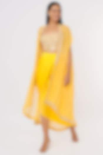 Yellow Mirror Embroidered Dhoti Set by Kresha Lulla at Pernia's Pop Up Shop