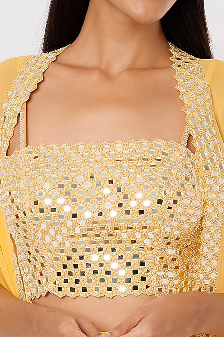 Yellow Mirror Embroidered Dhoti Set by Kresha Lulla at Pernia's Pop Up Shop