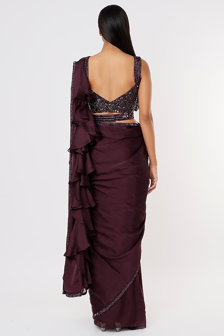 Purple Sequins Wedding Saree Set by Kresha Lulla at Pernia's Pop Up Shop