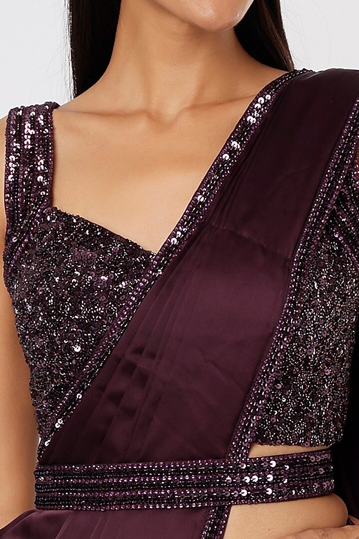 Purple Sequins Wedding Saree Set by Kresha Lulla at Pernia's Pop Up Shop