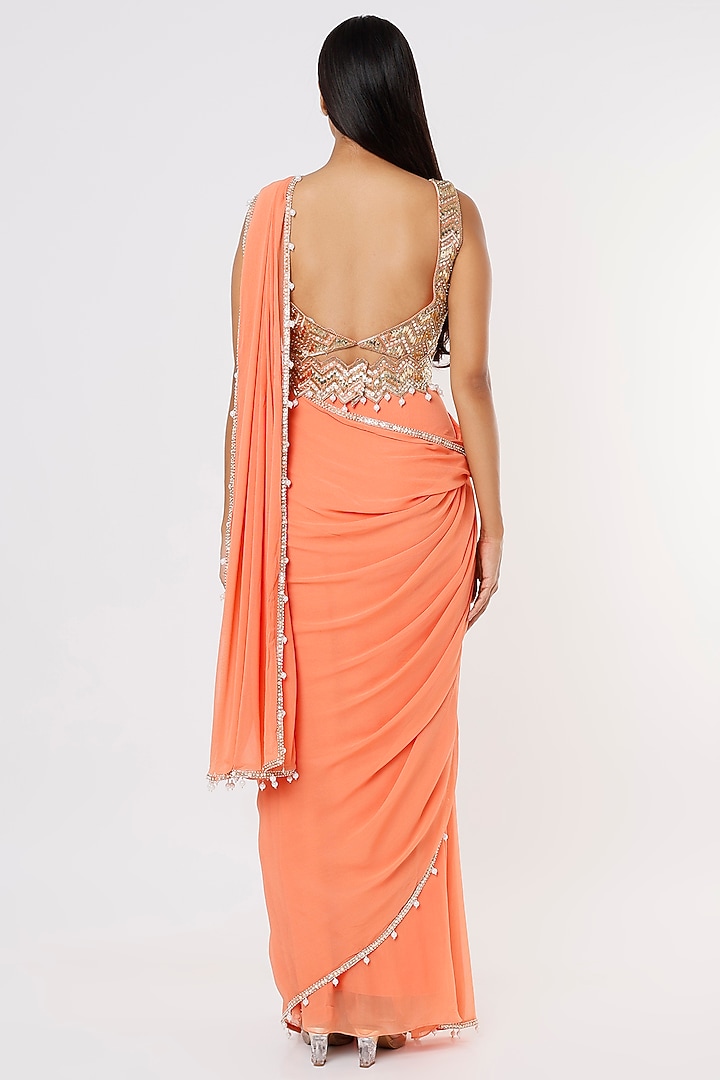 Orange Pre-Stitched Wedding Saree Set by Kresha Lulla at Pernia's Pop Up Shop