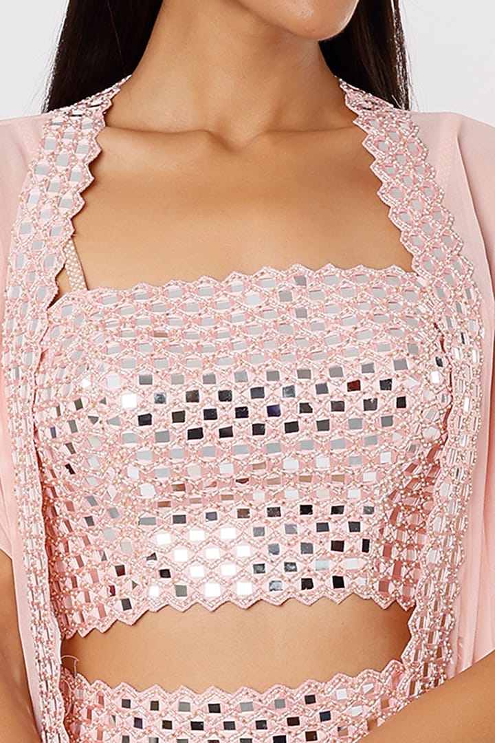 Pastel Pink Mirror Embroidered Wedding Lehenga Set by Kresha Lulla at Pernia's Pop Up Shop