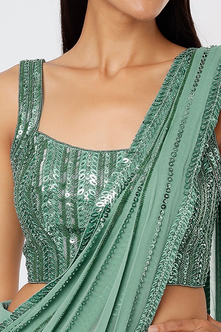 Sage Green Embroidered Sharara Wedding Saree Set by Kresha Lulla at Pernia's Pop Up Shop