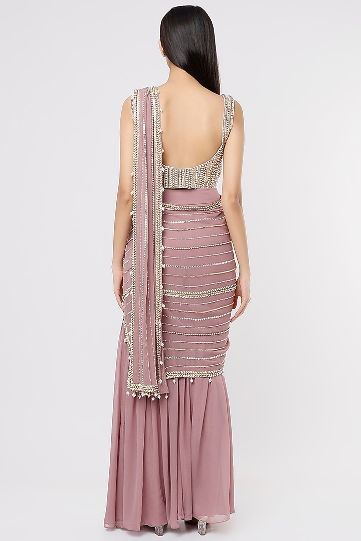 Mauve Raw Silk & Georgette Sharara Wedding Saree Set by Kresha Lulla at Pernia's Pop Up Shop