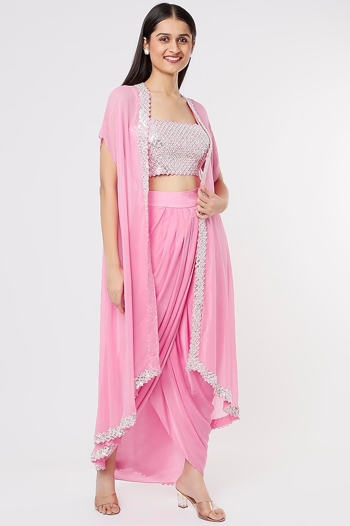 Pink Satin Cape Set by Kresha Lulla at Pernia's Pop Up Shop