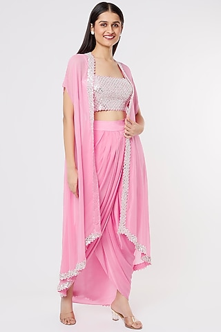 Pink Satin Cape Set by Kresha Lulla