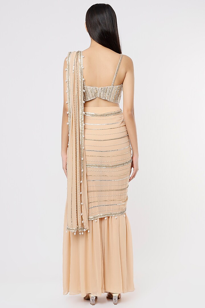 Beige Embroidered Sharara Wedding Saree Set by Kresha Lulla at Pernia's Pop Up Shop