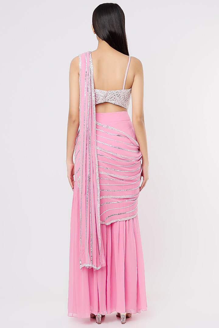 Pink Georgette Sharara Wedding Saree Set by Kresha Lulla at Pernia's Pop Up Shop