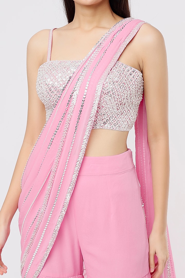 Pink Georgette Sharara Wedding Saree Set by Kresha Lulla at Pernia's Pop Up Shop