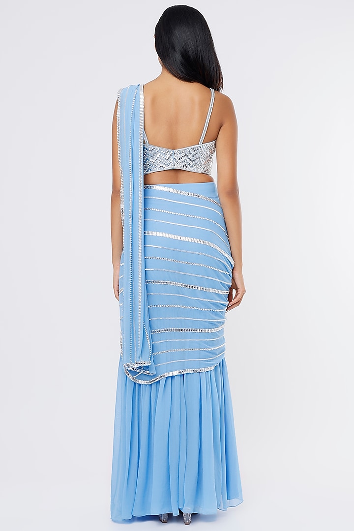 Royal Blue Raw Silk & Georgette Sharara Wedding Saree Set by Kresha Lulla at Pernia's Pop Up Shop