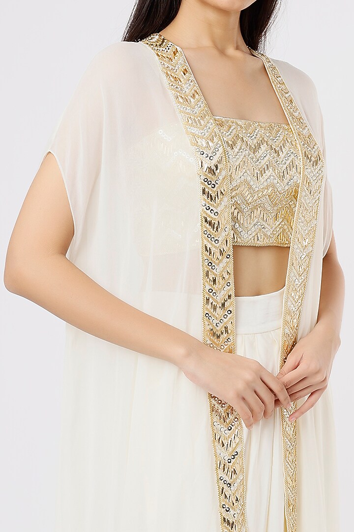 Ivory Silk Cape Set by Kresha Lulla at Pernia's Pop Up Shop