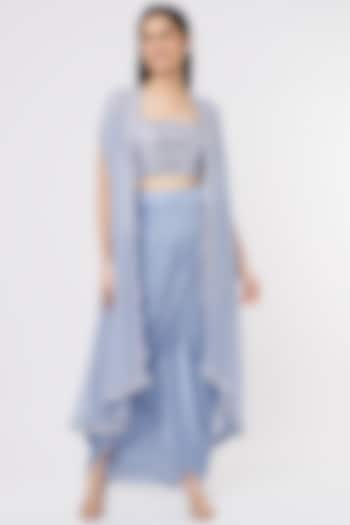 Periwinkle Blue Embroidered Cape Set by Kresha Lulla