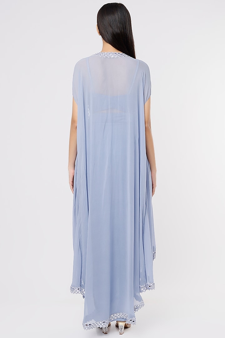 Periwinkle Blue Embroidered Cape Set by Kresha Lulla at Pernia's Pop Up Shop
